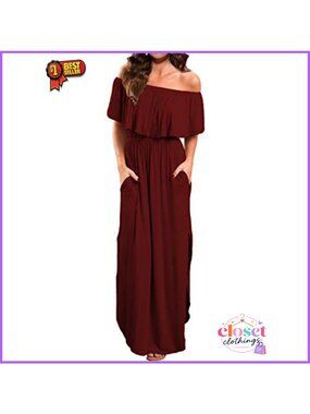 Off Shoulder Ruffle Maxi Dress with Pockets